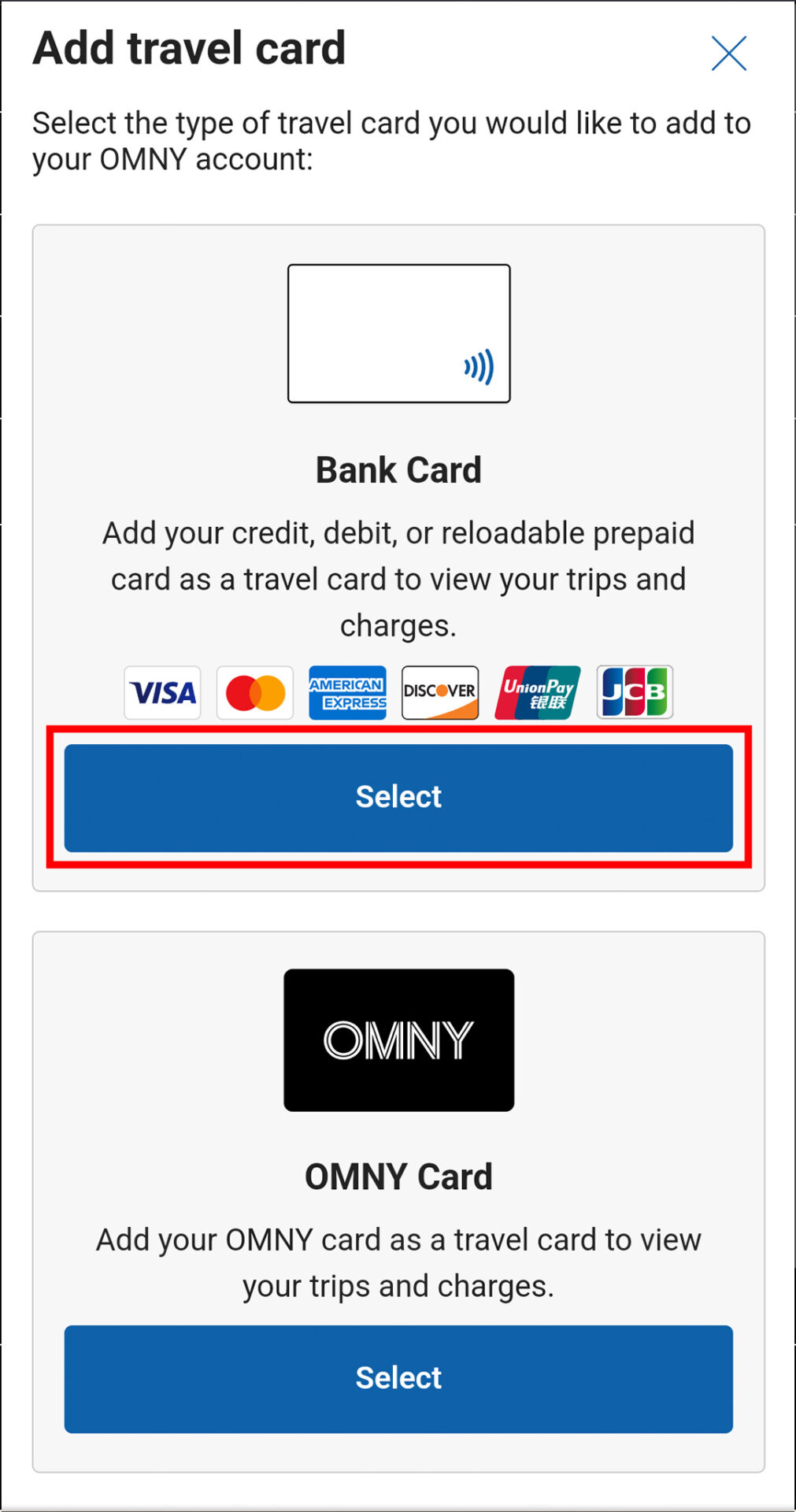 OMNY クレジットカード登録